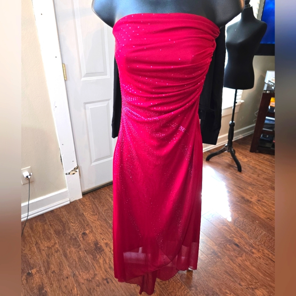 Byer Too, red strapless dress with sequin
